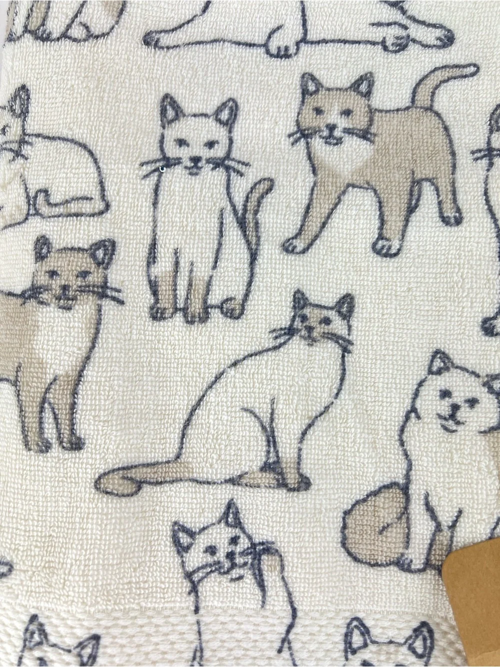 Deborah Connolly Bath Towel Set Cat Print Cream Tan Gray Cotton Blend 11 Pc NEW